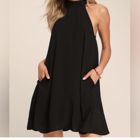 Lulus Women's Black Halter Swing Dress Size S - Picture 1 of 8